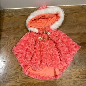 Little Lass Coral Hooded Cape with Faux Fur Trim